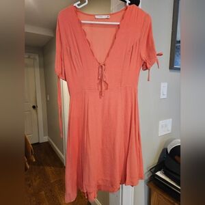 Coral Short Sleeve Dress with Tie Front